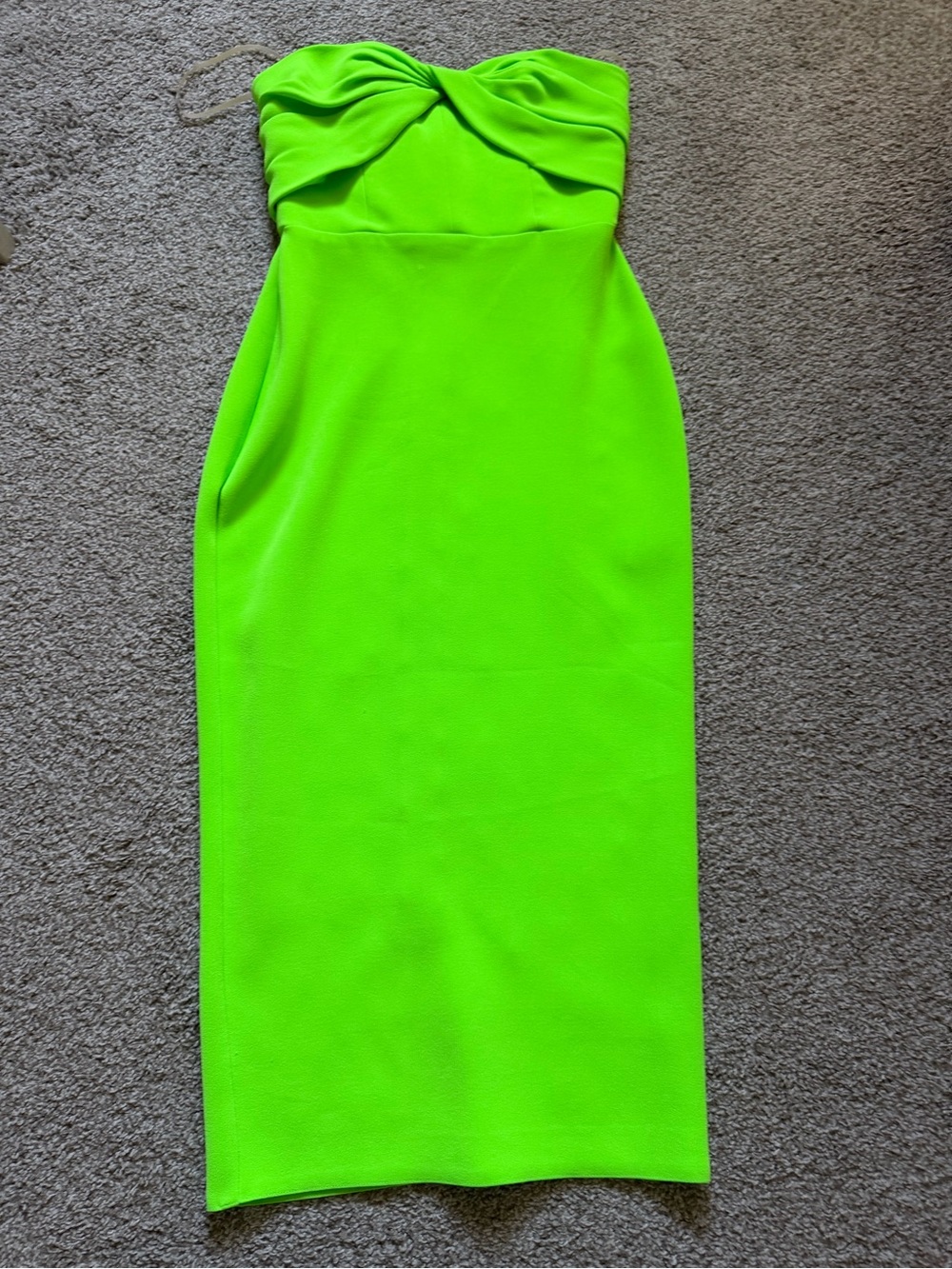 Alex Perry Neon Green Strapless Twist-Front Midi Dress - Picture 2 of 5